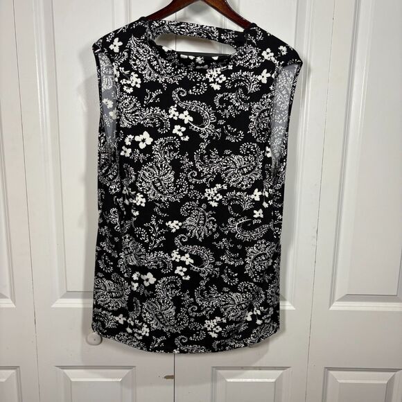 Eyecandy Tunic Womens 3X Black White Floral Sleeveless Boho Cottagecore Keyhole - Picture 2 of 6